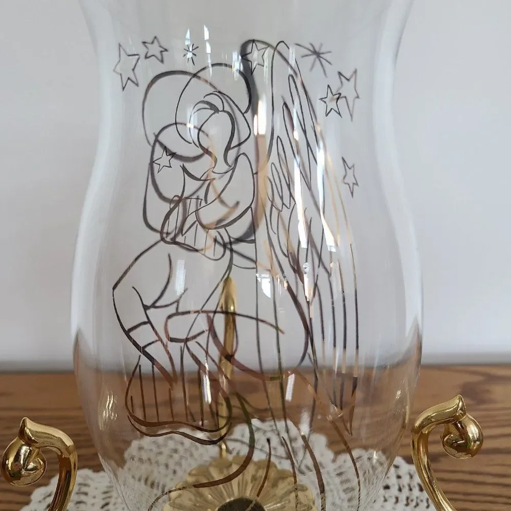 Partylite Versailles Stand Candle Holder With Golden Angel Hurricane Shade P7078